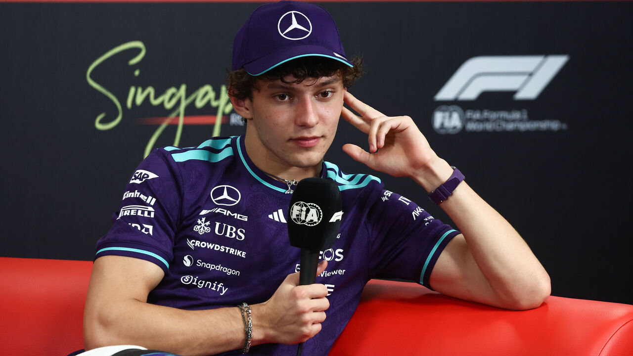 Andrea Kimi Antonelli of Mercedes during the press conference after the Formula 1 Sinfgapore Grand Prix at Marina Bay Street Circuit in Singapore on October 11, 2026.