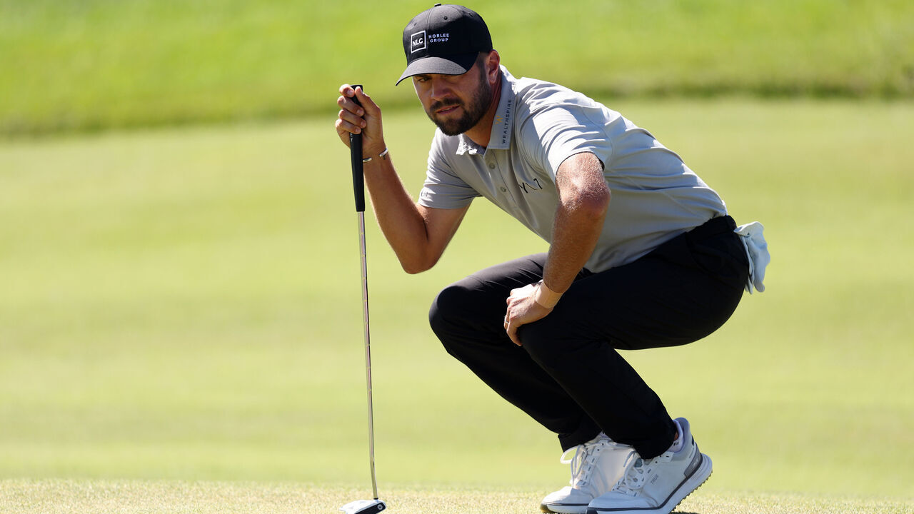 ST GEORGE, UTAH - OCTOBER 03: Chandler Blanchet of the United States lines up a putt on the seventh green during the third round of the Bank of Utah Championship 2026 at Black Desert Resort on October 03, 2026 in Ivins, Utah.
