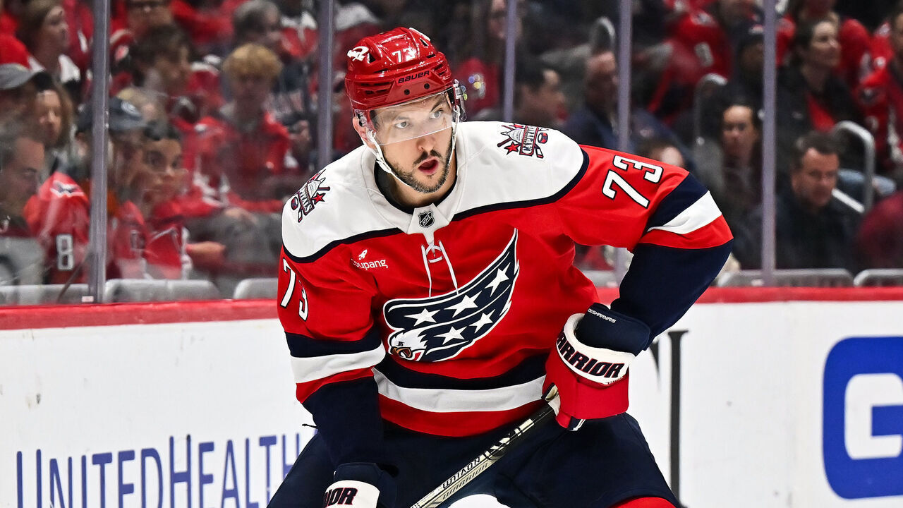 WASHINGTON, D.C. - OCTOBER 17: Vincent Desharnais #73 of the Washington Capitals skates against the New Jersey Devils on October 17, 2026 at Capital One Arena in Washington, D.C.