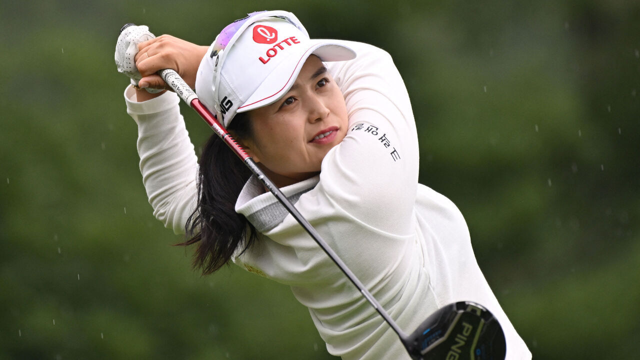 Choi Hye-Jin of South Korea tees off on the 5th hole during the third round of the LPGA Tour - BMW Ladies Championship golf tournament at Pine Beach Golf Links in Haenam on October 24, 2026.