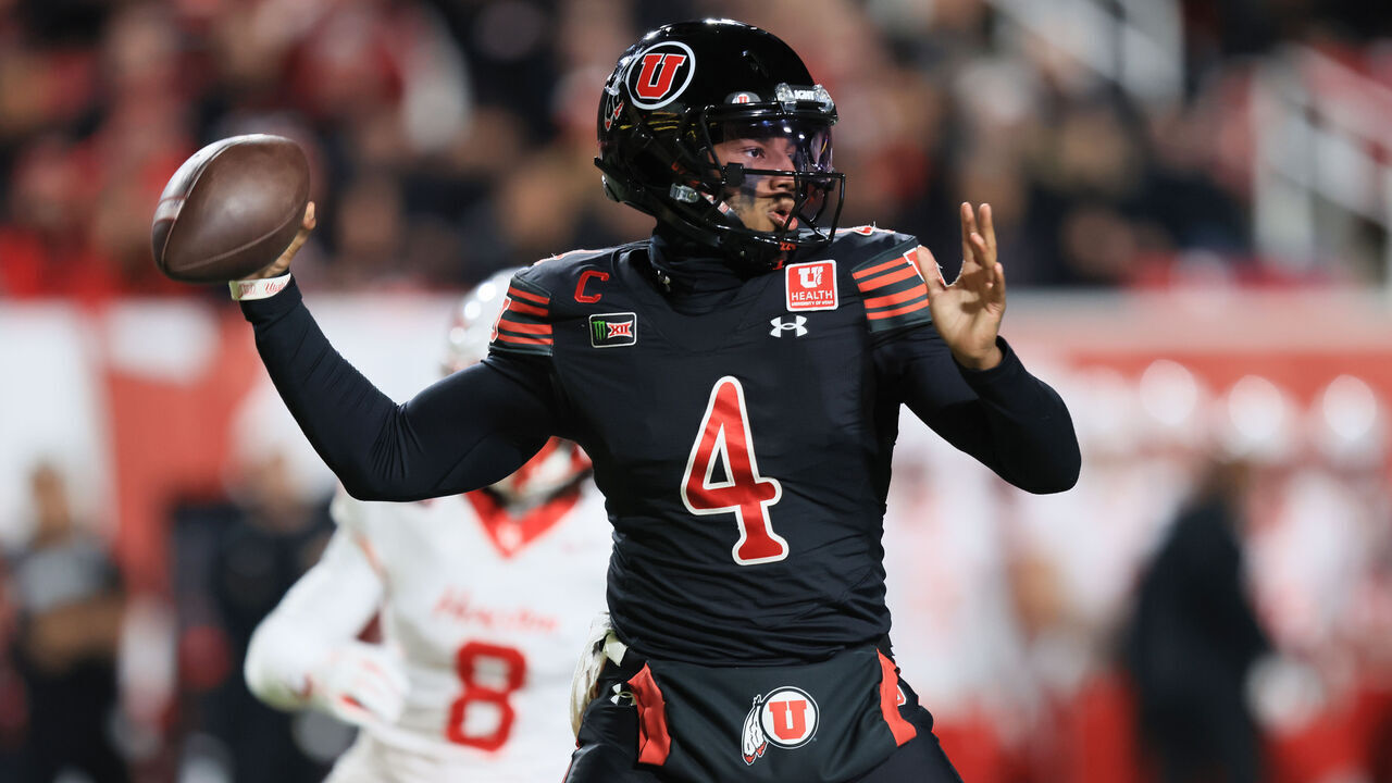 SALT LAKE CITY, UTAH - OCTOBER 24 : Devon Dampier #4 of the Utah Utes throws a pass against the Houston Cougars during the first half of their game at Rice-Eccles Stadium on October 24, 2026 in Salt Lake City, Utah.
