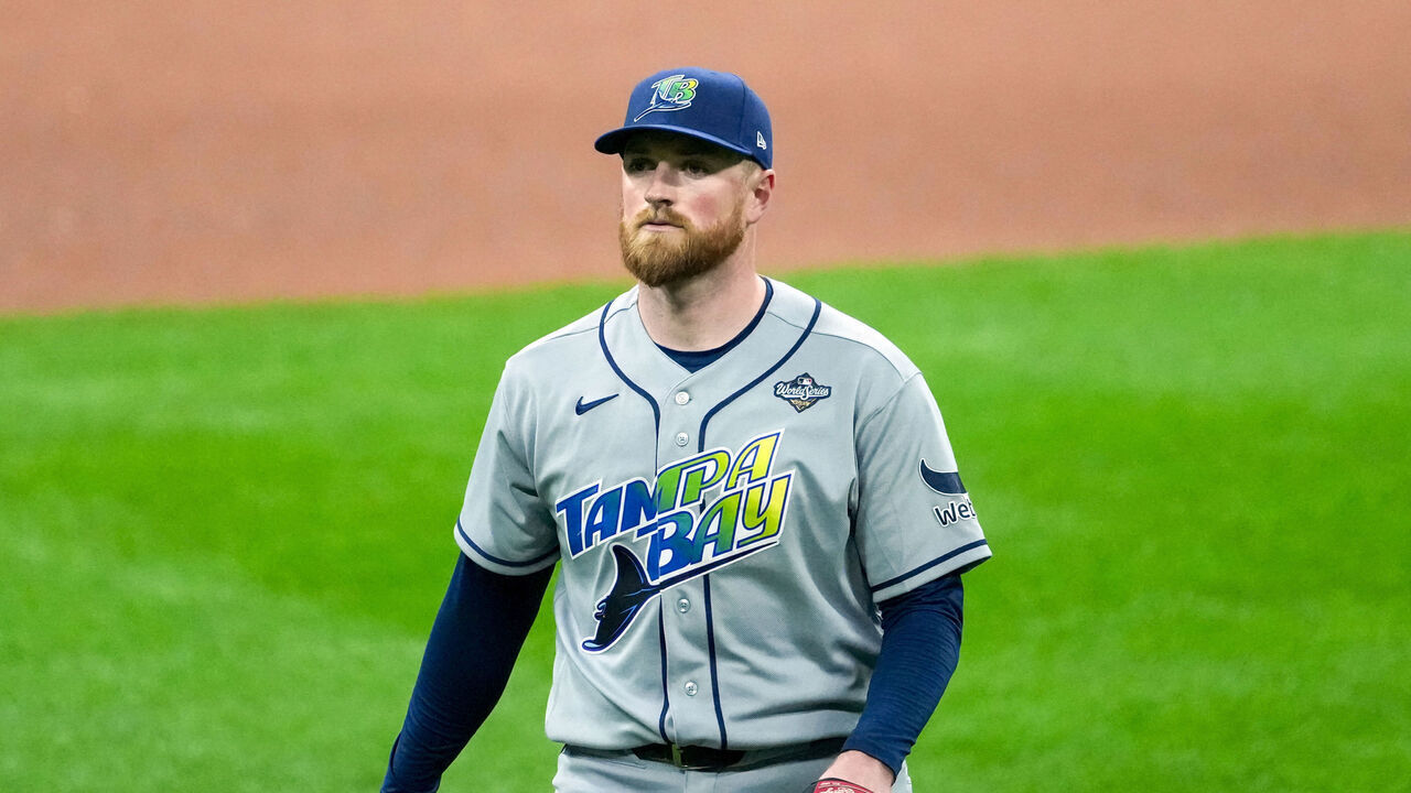 MILWAUKEE, WI - OCTOBER 24: Drew Rasmussen #57 of the Tampa Bay Rays looks on prior to Game Two of the 2026 World Series presented by Capital One between the Tampa Bay Rays and the Milwaukee Brewers at American Family Field on Saturday, October 24, 2026 in Milwaukee, Wisconsin.