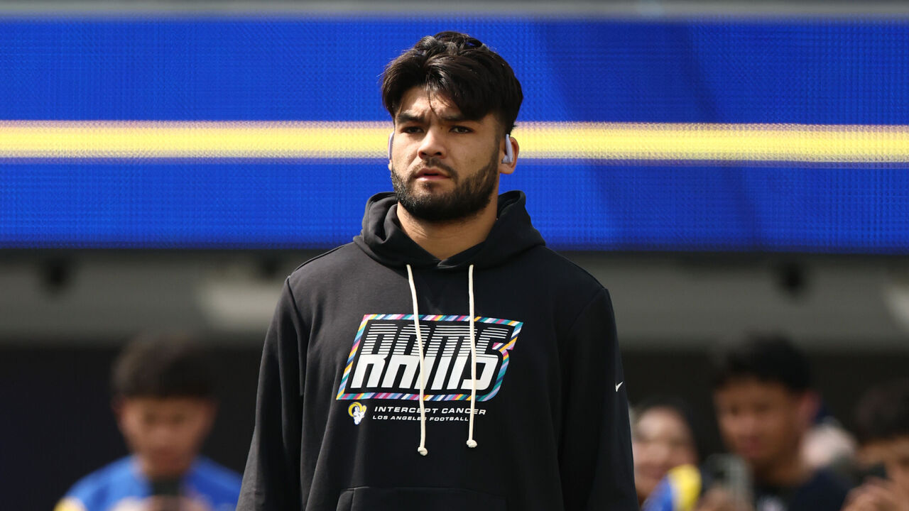 INGLEWOOD, CALIFORNIA - OCTOBER 18: Puka Nacua #12 of the Los Angeles Rams bbefore the game against the Arizona Cardinals at SoFi Stadium on October 18, 2026 in Inglewood, California.