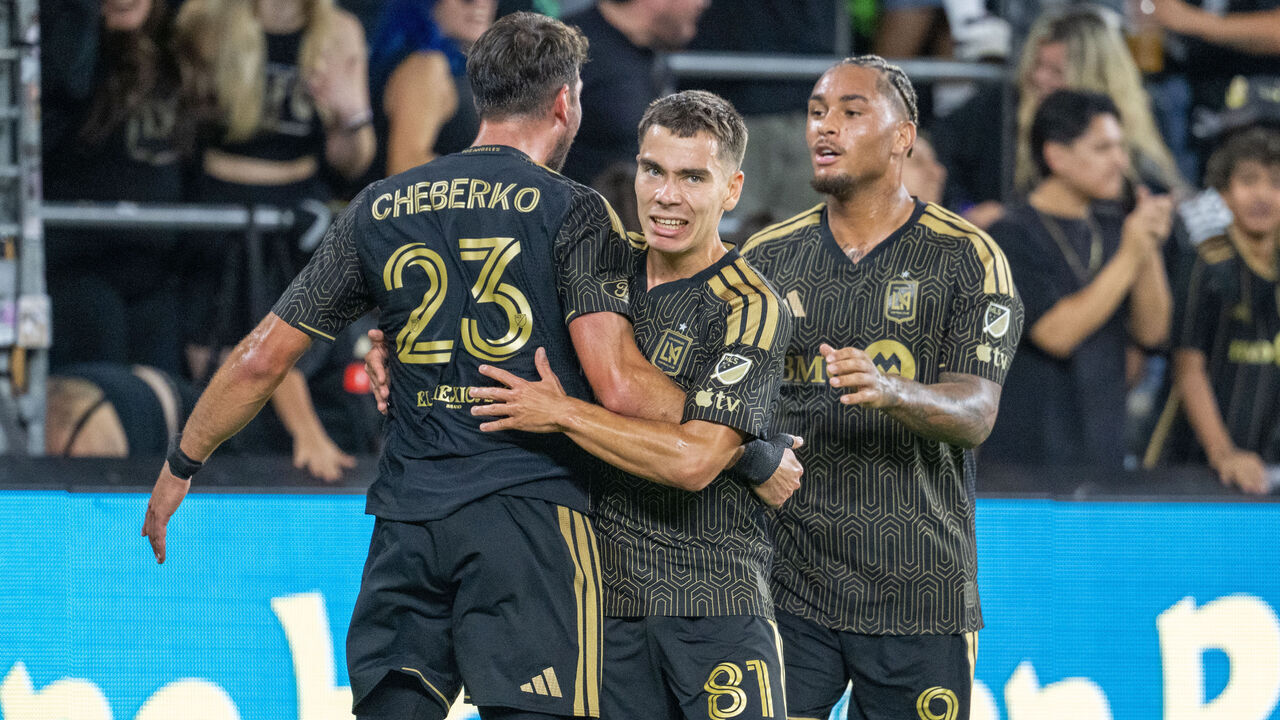 LOS ANGELES, CALIFORNIA - OCTOBER 25: Leo Walta of the Los Angeles FC celebrates his goal during the match against Los Angeles FC at BMO Stadium on October 25, 2026 in Los Angeles, California. Los Angeles FC won the match