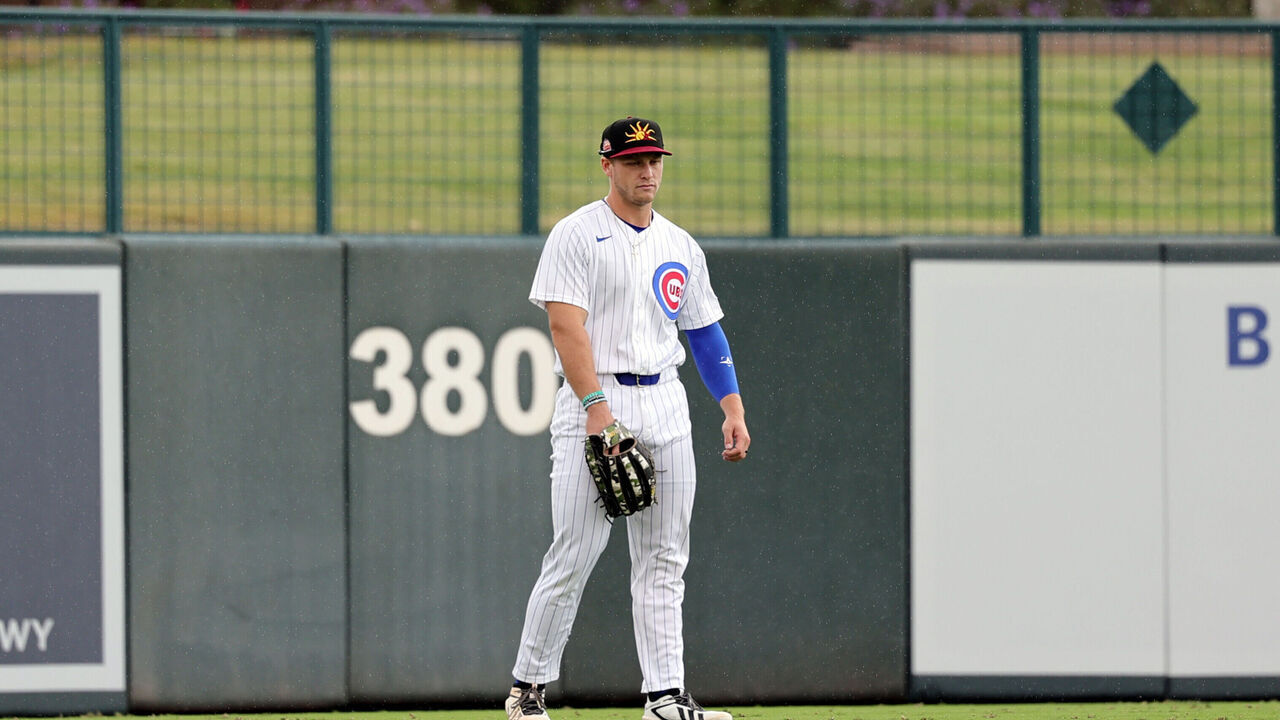 GLENDALE, AZ - OCTOBER 24: Kade Snell #6 of the Mesa Solar Sox looks on from the outfield during the game between the Javelinas and the Solar Sox at Camelback Ranch on Saturday, October 24, 2026 in Glendale, Arizona.