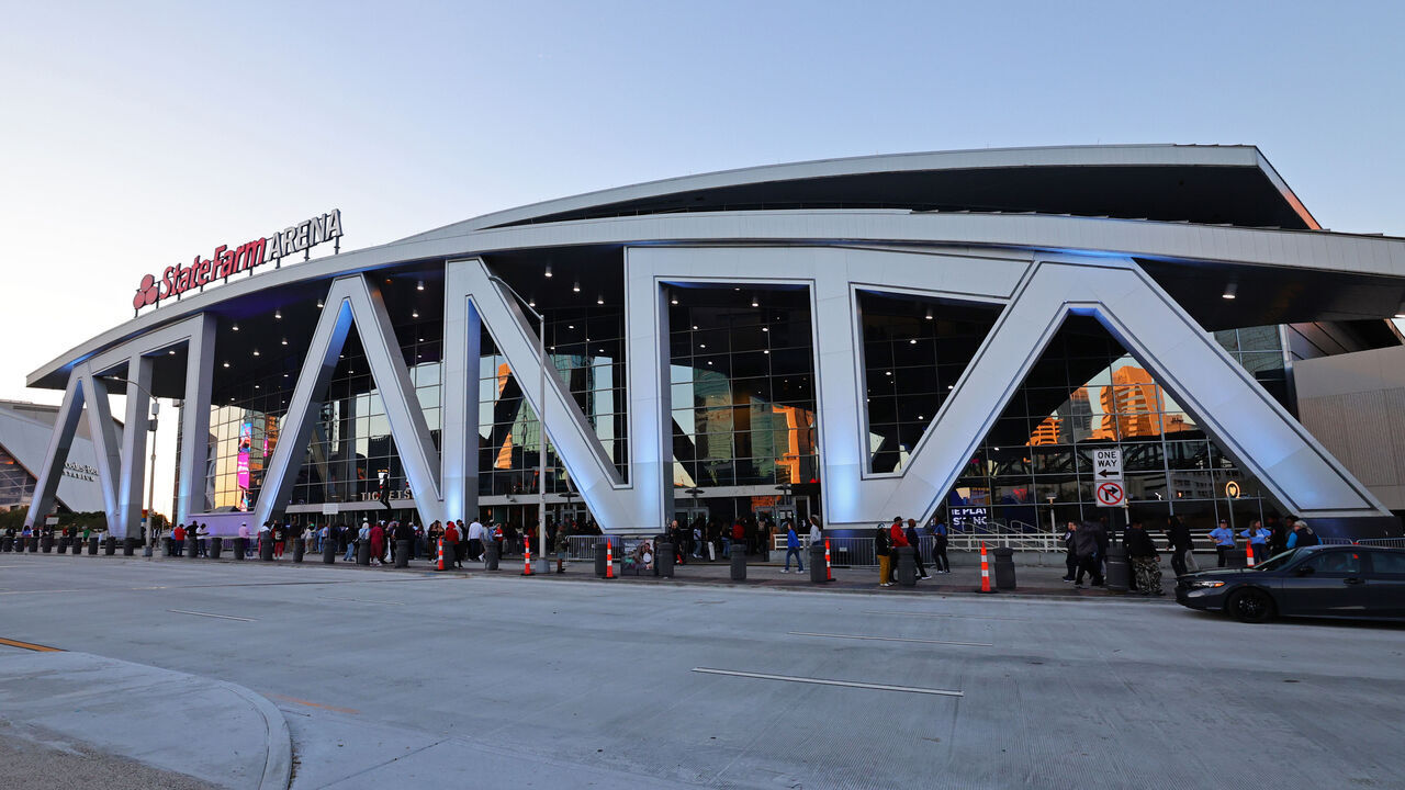 ATLANTA, GEORGIA - OCTOBER 21: A general view outside State Farm Arena before game three of the WNBA Finals between the Golden State Valkyries and the Atlanta Dream on October 21, 2026 in Atlanta, Georgia.