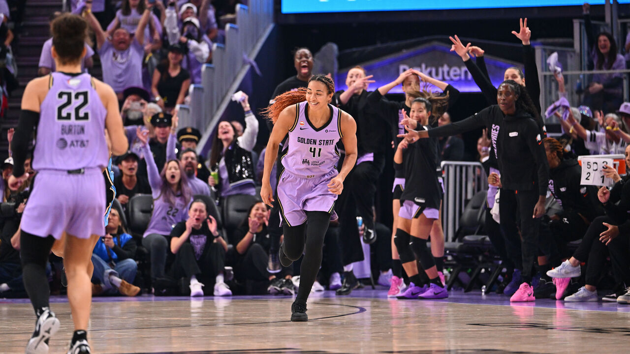 SAN FRANCISCO, CA - OCTOBER 26: Kiah Stokes #41 of the Golden State Valkyries celebrates during the game against the Atlanta Dream during Game Five of the 2026 WNBA Finals on October 26, 2026 at Chase Center in San Francisco, California. NOTE TO USER: User expressly acknowledges and agrees that, by downloading and or using this photograph, user is consenting to the terms and conditions of Getty Images License Agreement. Mandatory Copyright Notice: Copyright 2026 NBAE