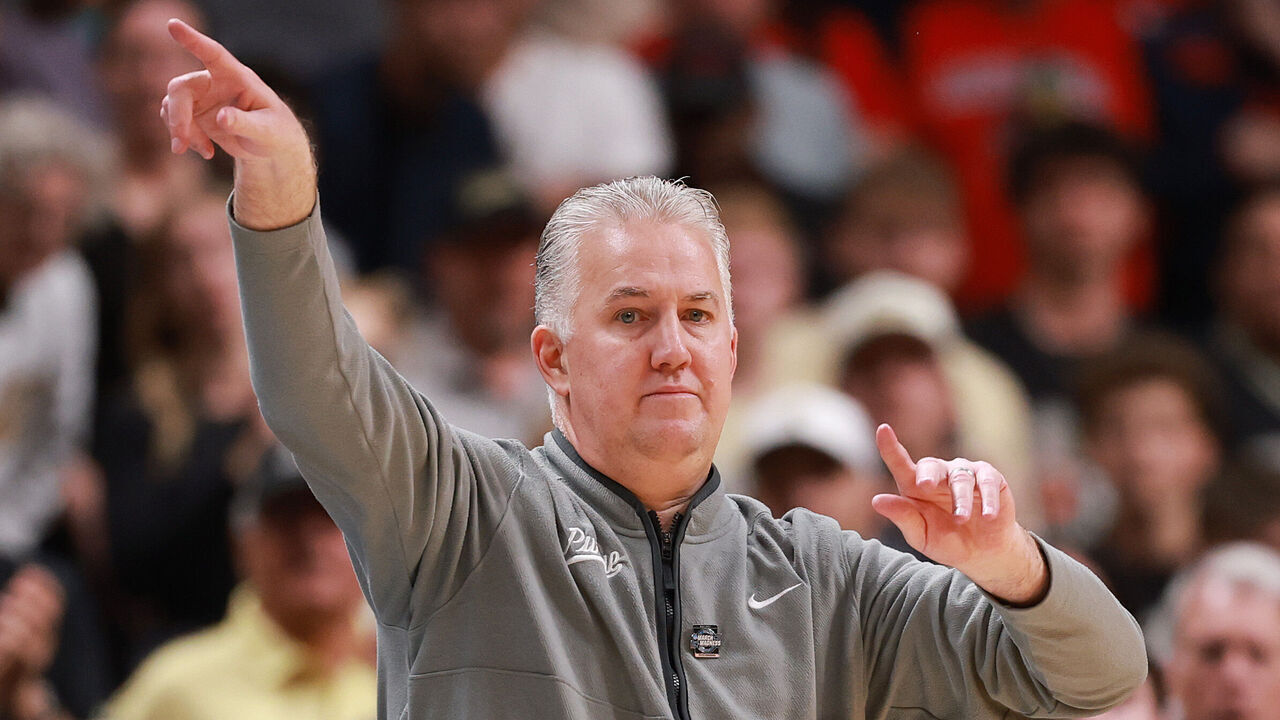 SAN JOSE, CALIFORNIA - MARCH 28: Head coach Matt Painter of the Purdue Boilermakers looks on during the first half of a game against the Arizona Wildcats in the Elite Eight of the 2026 NCAA Men's Basketball Tournament at SAP Center on March 28, 2026 in San Jose, California.