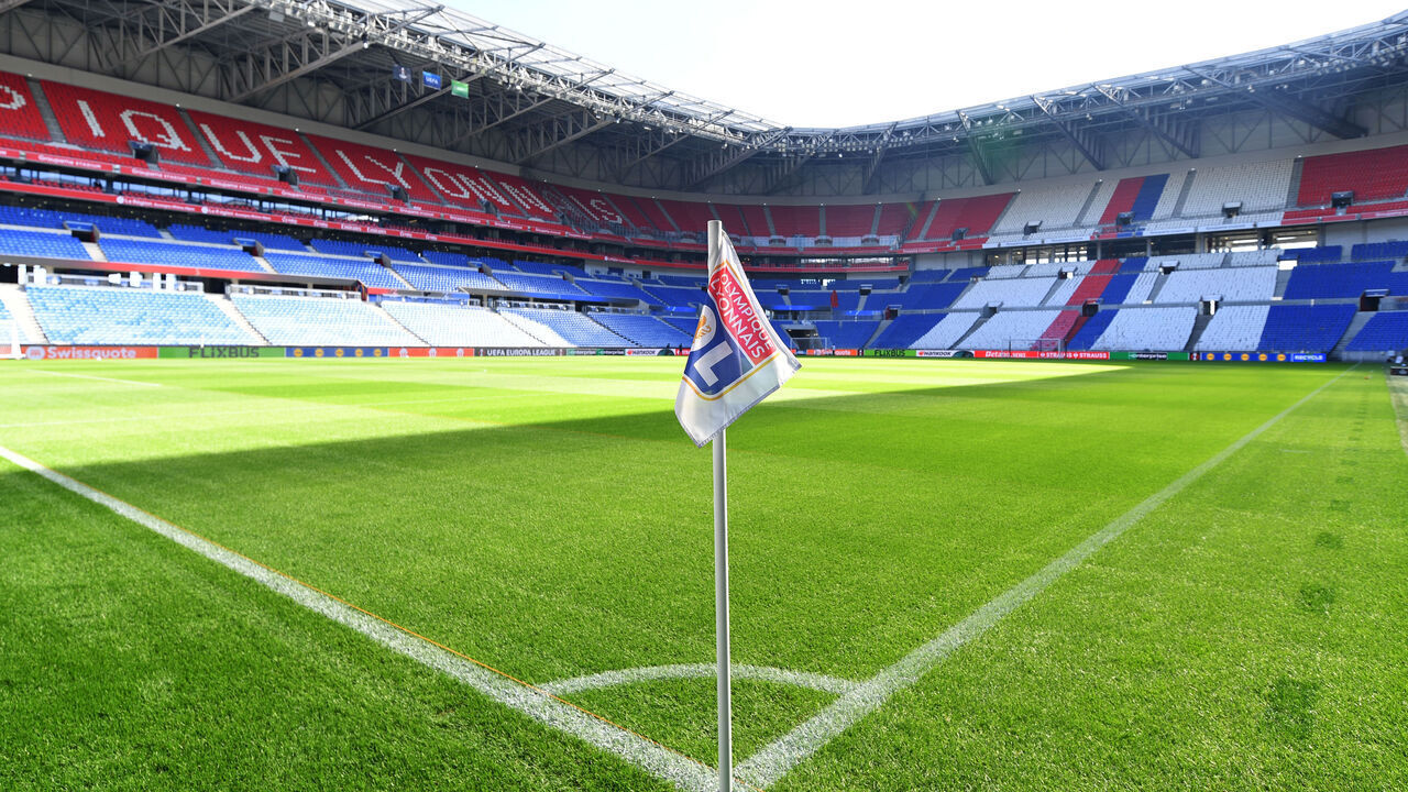 DECINES-CHARPIEU, FRANCE - OCTOBER 15: General view inside the stadium as a Olympique Lyonnais corner flag is seen before the UEFA Europa League 2026/27 League Phase MD2 match between Olympique Lyonnais and Crystal Palace FC at OL Stadium on October 15, 2026 in Decines-Charpieu, France.