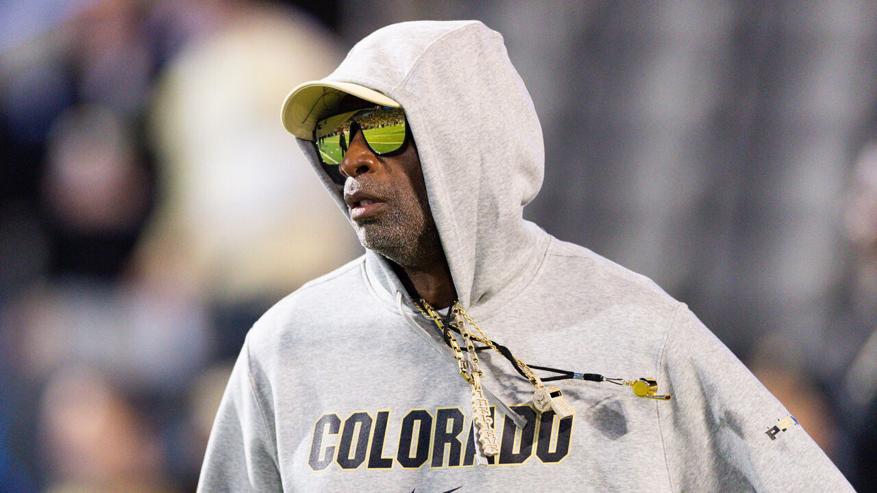 BOULDER, COLORADO - OCTOBER 17: Head coach Deion "Coach Prime" Sanders of the Colorado Buffaloes walks the field prior to the game against the Utah Utes at Folsom Field on October 17, 2026 in Boulder, Colorado.