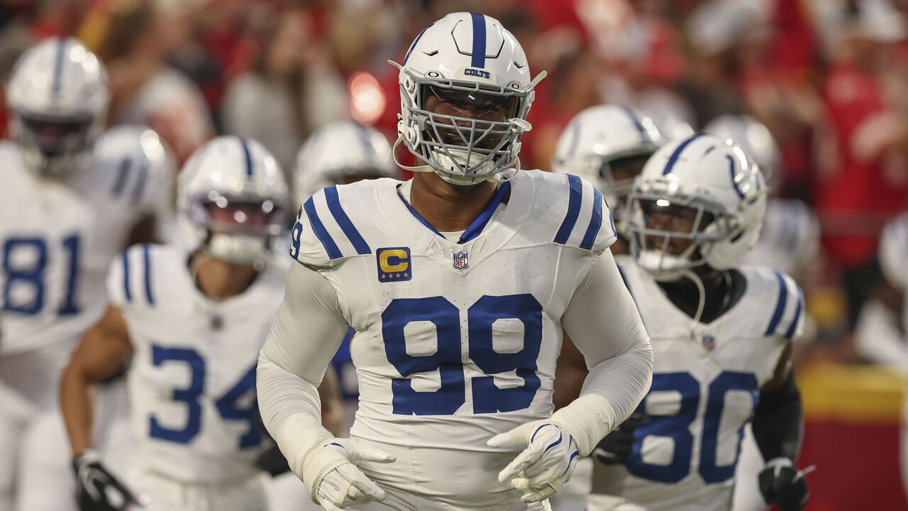 KANSAS CITY, MO - SEPTEMBER 20: DeForest Buckner #99 of the Indianapolis Colts runs onto the field before an NFL game between the Indianapolis Colts and Kansas City Chiefs on Sep 20, 2026 at Arrowhead Stadium in Kansas City, MO.