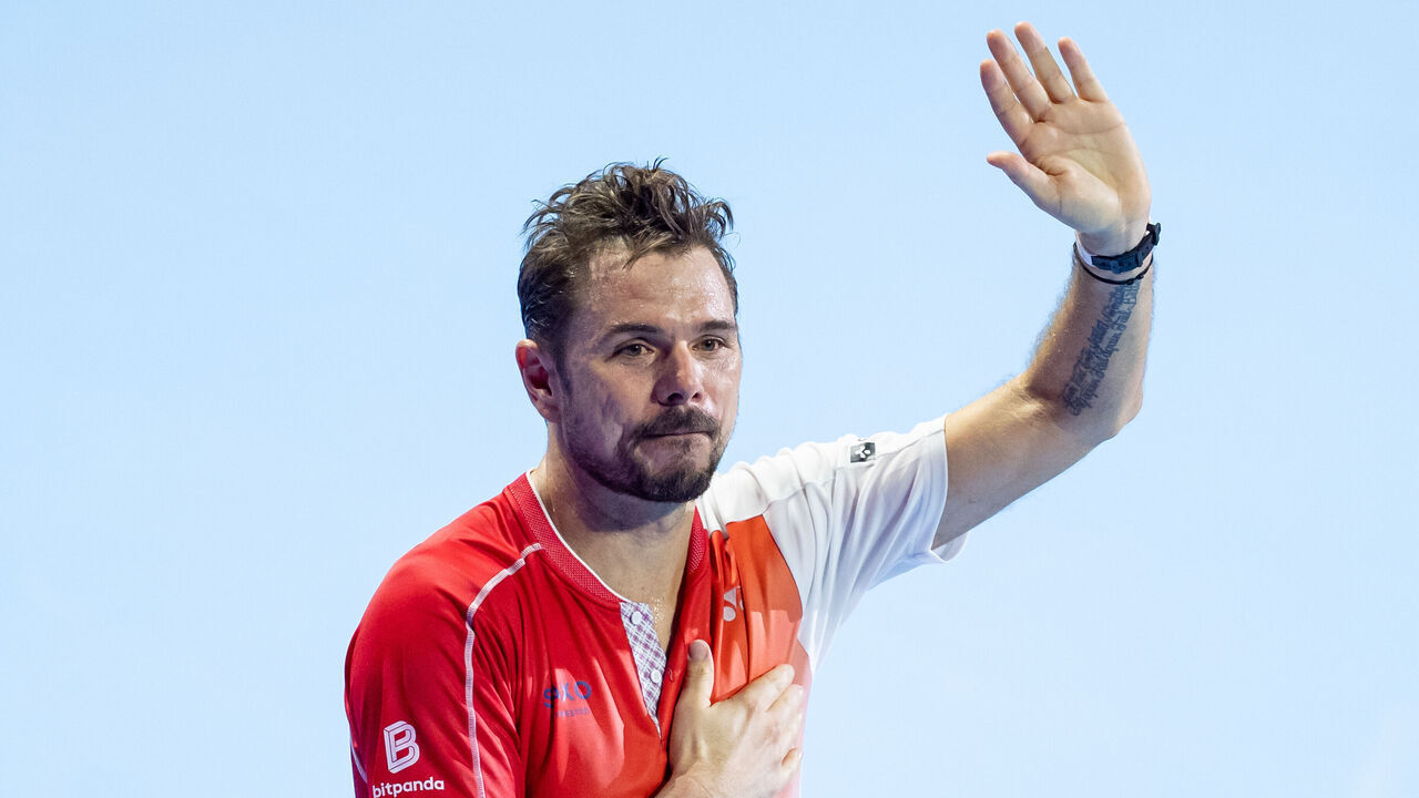 BASEL, SWITZERLAND - OCTOBER 27: Stan Wawrinka of Switzerland thanks the fans after the loss of his last ever match in this tournament during the Swiss Indoors Basel 2026 ATP 500 tennis match against Jiri Lehecka of Czech Republic at St. Jakobshalle on October 27, 2026 in Basel, Switzerland.