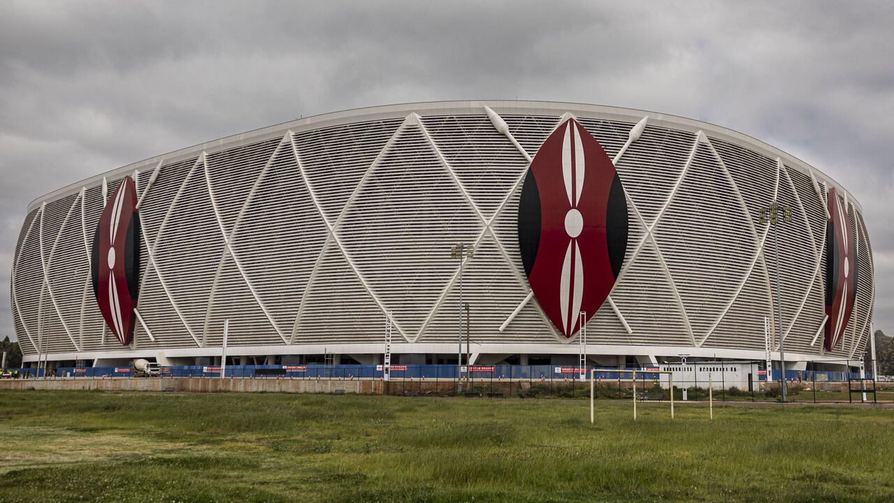 A general view of the Raila Odinga International Stadium, also known as Talanta Sports Stadium, a 60,000-seat national stadium under construction in Nairobi on June 23, 2026, ahead the Africa Cup of Nations (AFCON) scheduled for 2027.