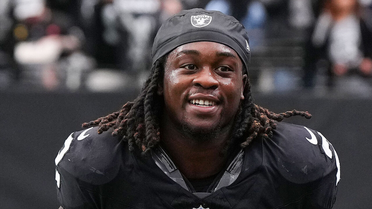 LAS VEGAS, NEVADA - OCTOBER 25: Ashton Jeanty #2 of the Las Vegas Raiders looks on prior to the game against the Los Angeles Rams at Allegiant Stadium on October 25, 2026 in Las Vegas, Nevada.