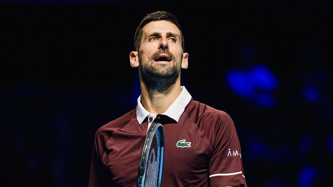 BASEL, SWITZERLAND - OCTOBER 29: Novak Djokovic of Serbia in action against Jan-Lennard Struff of Germany in the round of 16 of Swiss Indoors Basel at St. Jakobshalle Basel on October 29, 2026 in Basel, Switzerland.