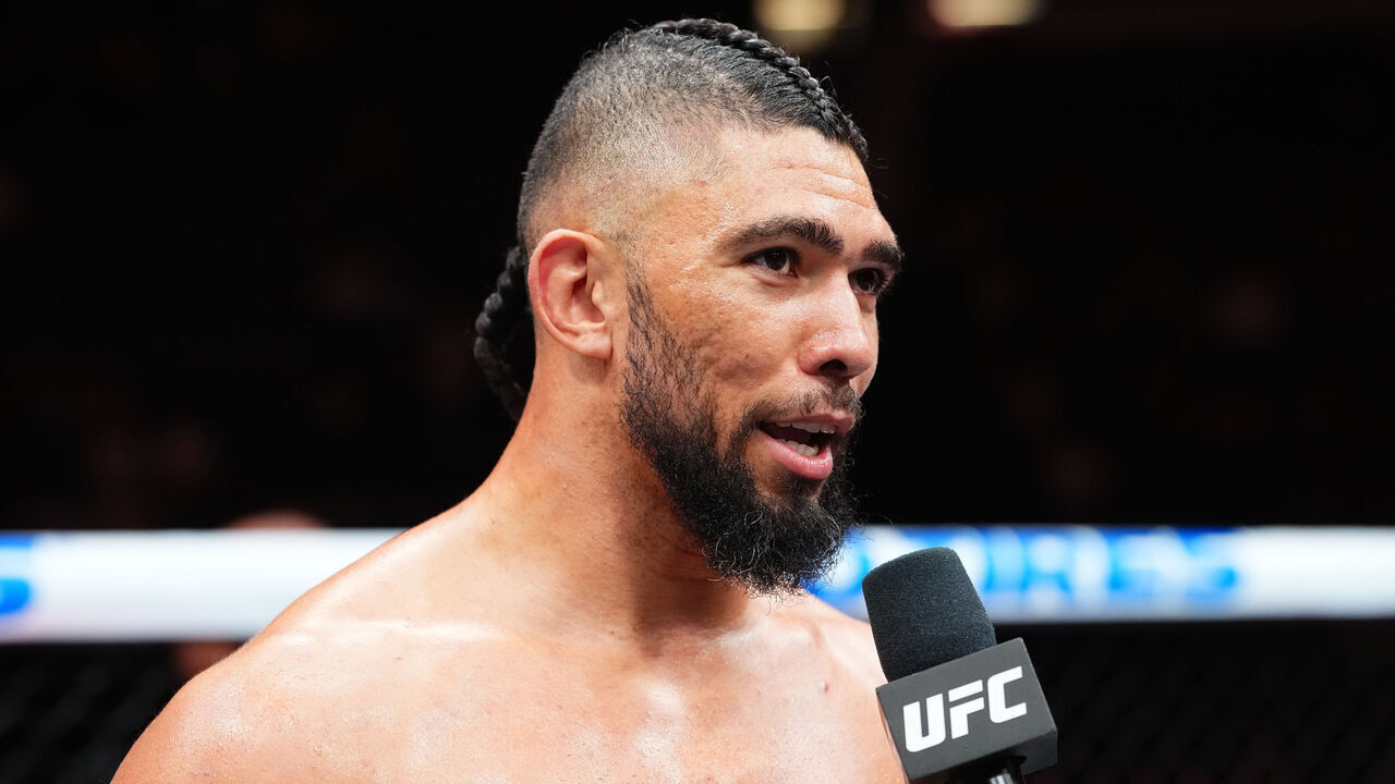 SALT LAKE CITY, UTAH - OCTOBER 03: Johnny Walker of Brazil reacts after a knockout victory against Mick Parkin of England in a heavyweight fight during the UFC 332 event at Delta Center on October 03, 2026 in Salt Lake City, Utah.