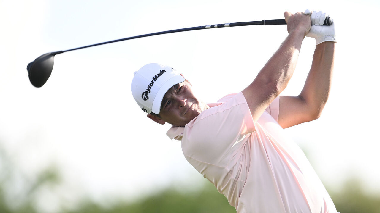 PUERTO VALLARTA, MEXICO - OCTOBER 29: Karl Vilips of Australia plays his shot from the ninth tee during the first round of the VidantaWorld Mexico Open 2026 at Vidanta Vallarta on October 29, 2026 in Puerto Vallarta, Mexico.