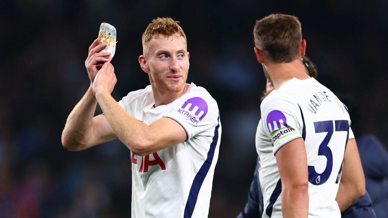 LONDON, ENGLAND - OCTOBER 19: Dejan Kulusevski of Tottenham Hotspur celebrates after the Premier League 2026/27 match between Tottenham Hotspur and Coventry City at Tottenham Hotspur Stadium on October 19, 2026 in London, England.