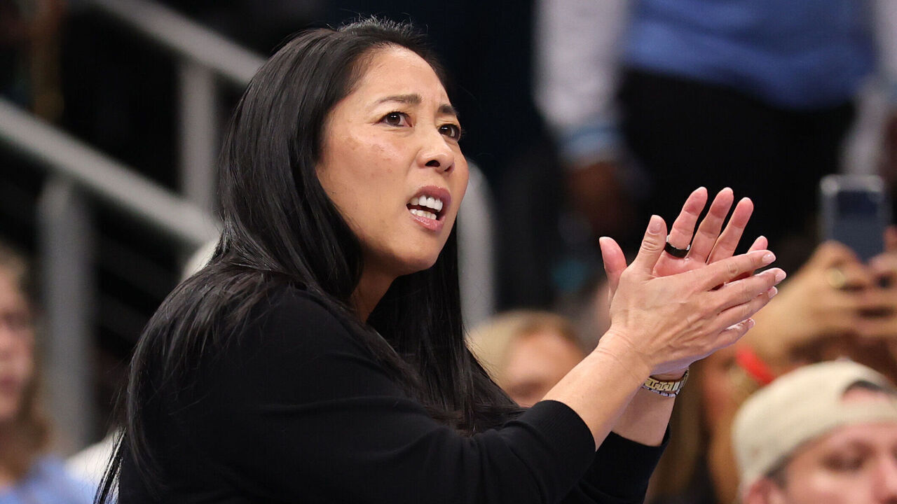 ATLANTA, GEORGIA - OCTOBER 29: Head coach Natalie Nakase of the Golden State Valkyries reacts during the first quarter in game six of the 2026 WNBA Finals against the Atlanta Dream at State Farm Arena on October 29, 2026 in Atlanta, Georgia.