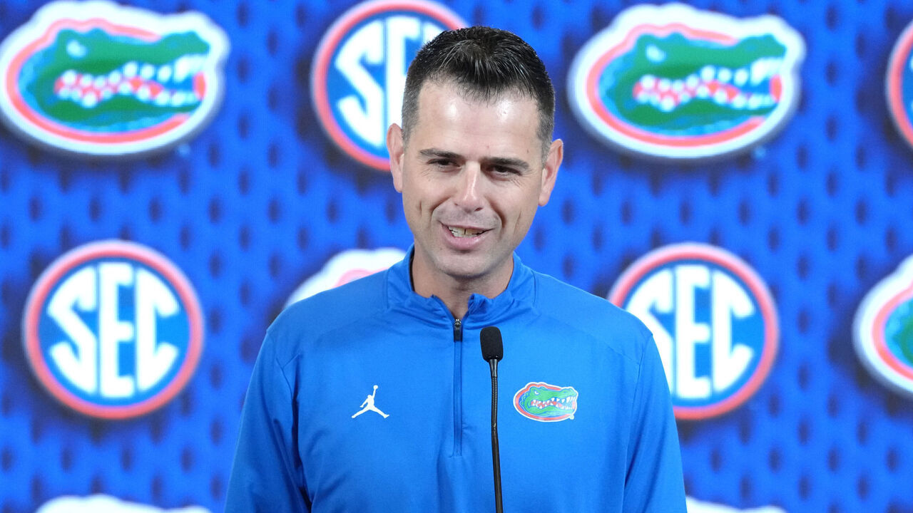 BIRMINGHAM, ALABAMA - OCTOBER 14: Head coach Todd Golden of the Florida Gators of the men's basketball team addresses the media during the SEC Tipoff '26 at the Grand Bohemian Hotel on October 14, 2026 in Birmingham, Alabama.