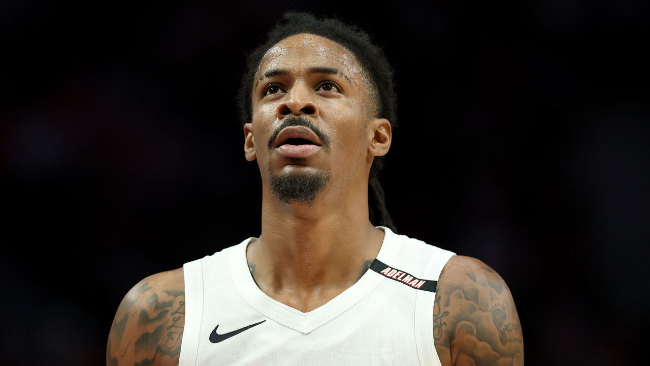 PORTLAND, OREGON - OCTOBER 29: Ja Morant #1 of the Portland Trail Blazers reacts during the second half against the Memphis Grizzlies at Moda Center on October 29, 2026 in Portland, Oregon. NOTE TO USER: User expressly acknowledges and agrees that, by downloading and/or using this photograph, user is consenting to the terms and conditions of the Getty Images License Agreement.