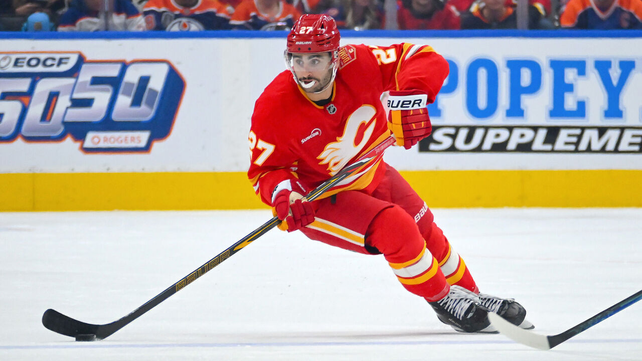 EDMONTON, CANADA - OCTOBER 28: Matt Coronato #27 of the Calgary Flames in action during the game against the Edmonton Oilers at Rogers Place on October 28, 2026, in Edmonton, Alberta, Canada.