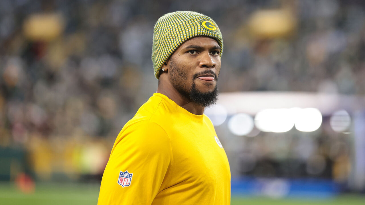 GREEN BAY, WISCONSIN - SEPTEMBER 24: Micah Parsons #1 of the Green Bay Packers walks the field during warm-up prior to the game against the Atlanta Falcons at Lambeau Field on September 24, 2026 in Green Bay, Wisconsin.