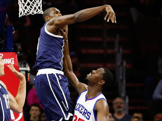 GIF: Ibaka blocks Drummond's dunk, gives him the finger-wag