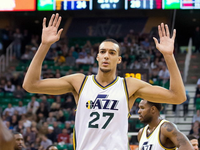 PHOTO: Rudy Gobert has a pink backpack prepared for the Jazz's draft picks