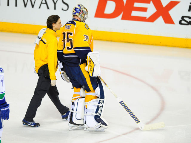 Injured Rinne joins Predators for morning skate