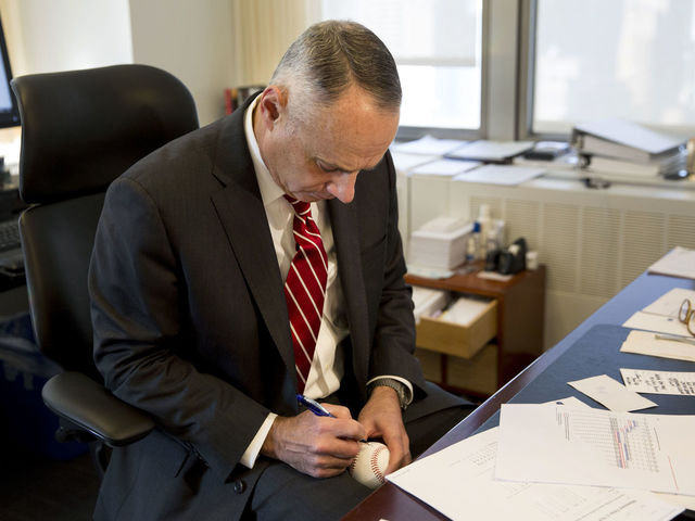 PHOTO: Official 2015 baseball with commissioner Rob Manfred's signature